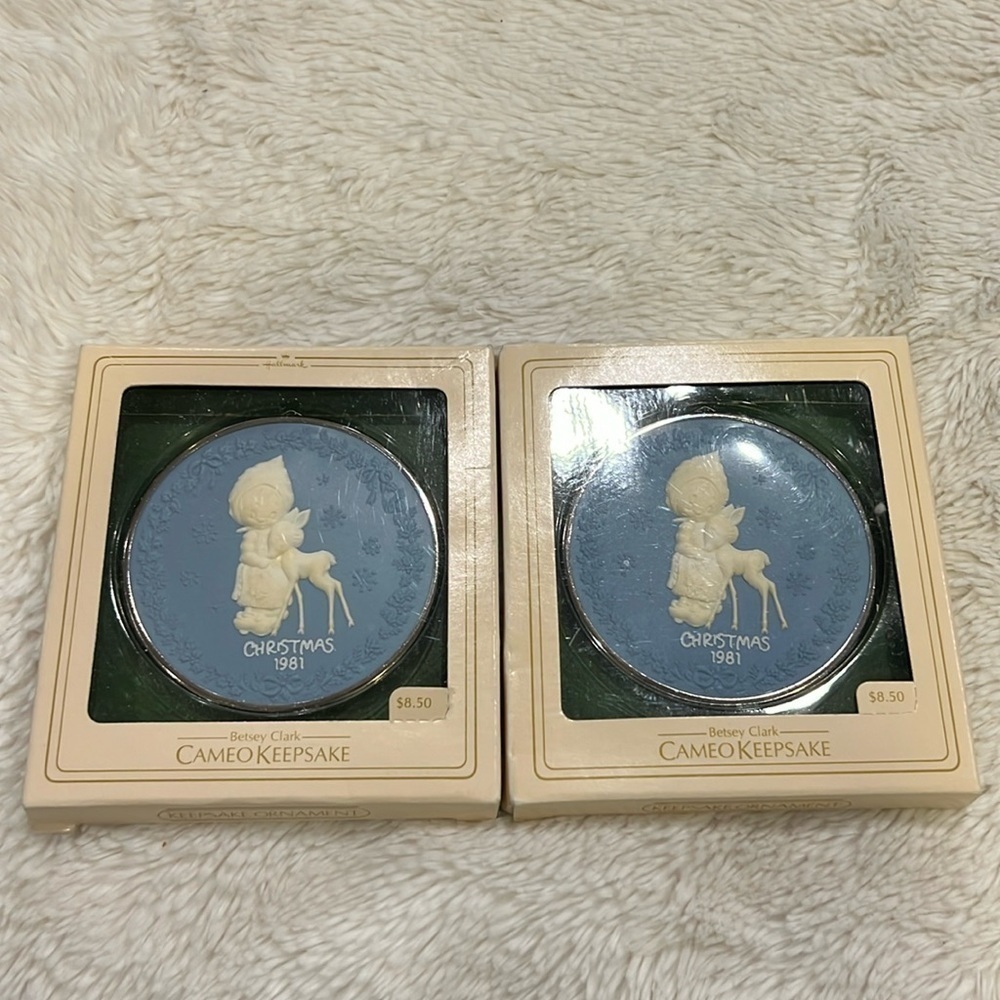 2 Vintage Hallmark Betsy Clark Ornament Cameo Keepsake Greatest Christmas 1981